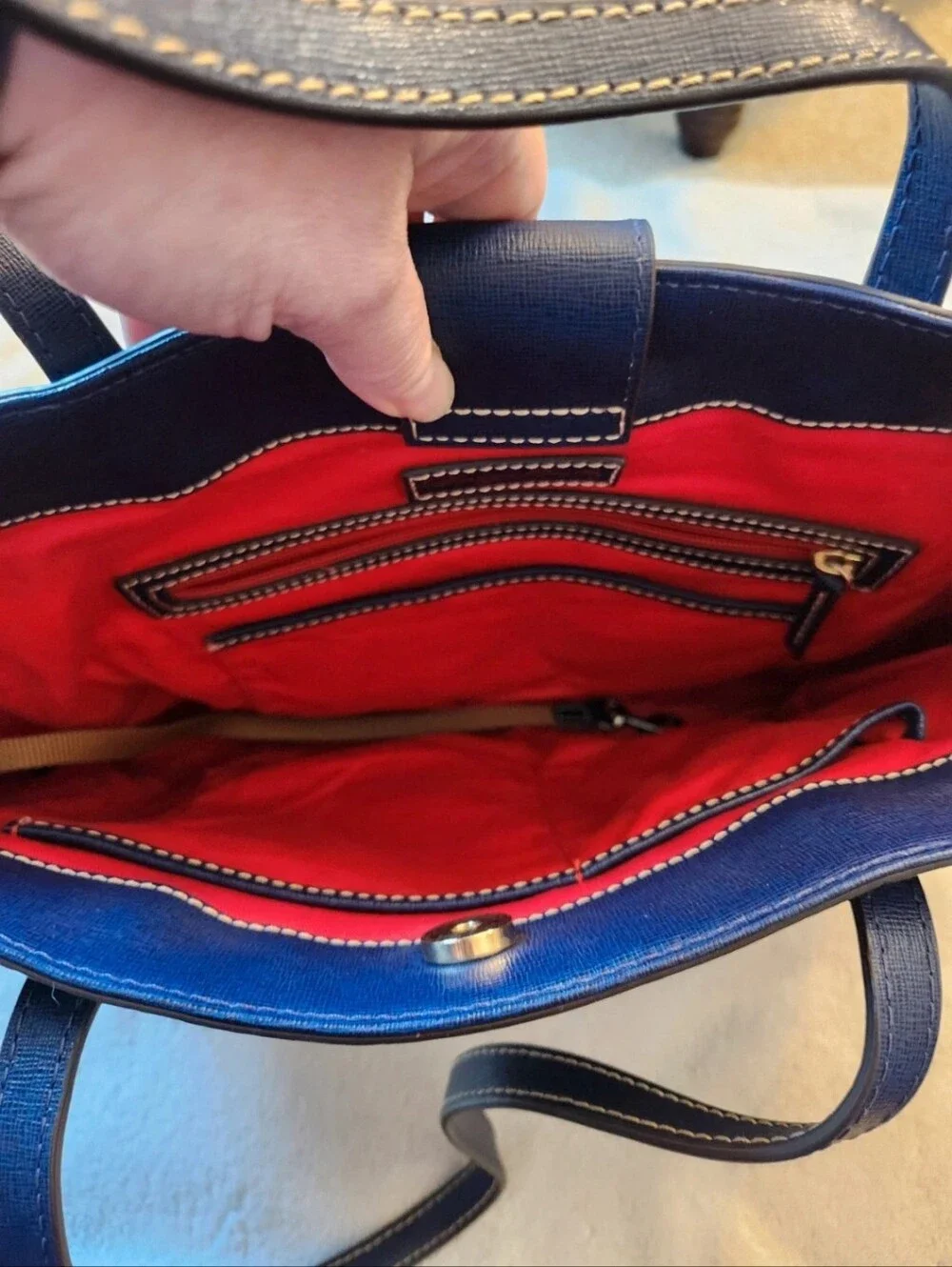 Dooney & Bourke Navy and Gray Plaid Tote EUC